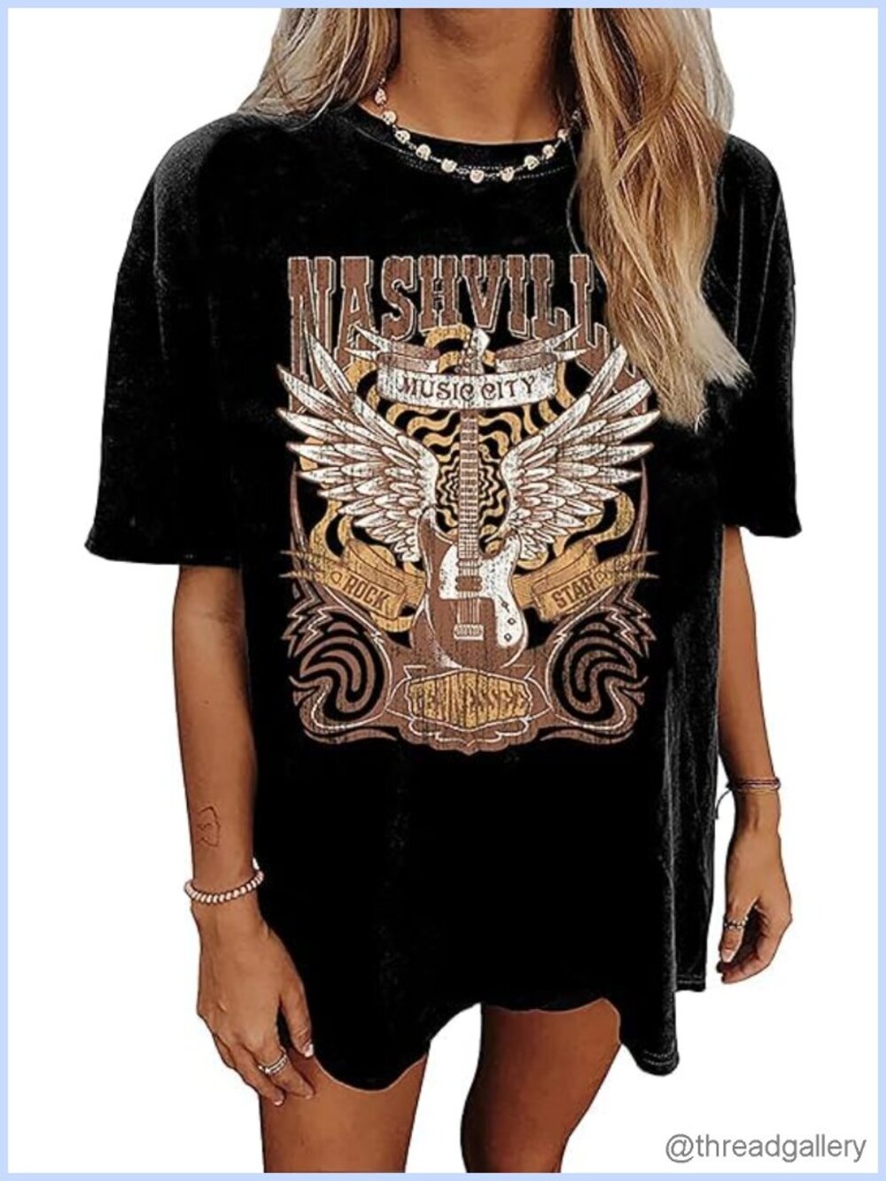 Oversized Nashville Music City Graphic T-Shirt Guitar Wings Women